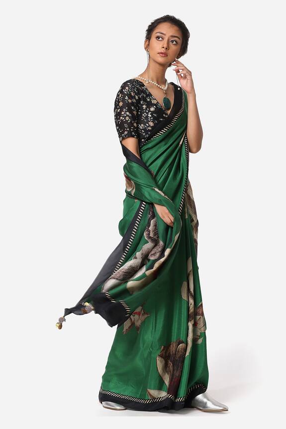 Yam India Green Printed Silk Saree 3