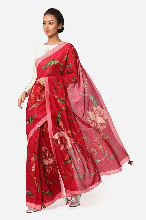 Yam India Pink Printed Silk Chanderi Saree 1