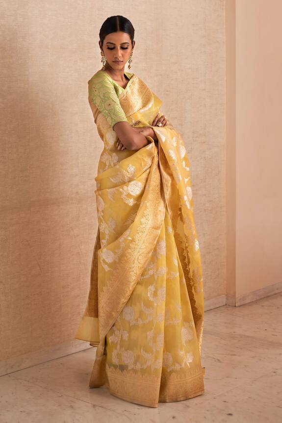 Priyanka Raajiv Yellow Silk Organza Banarasi Saree 1