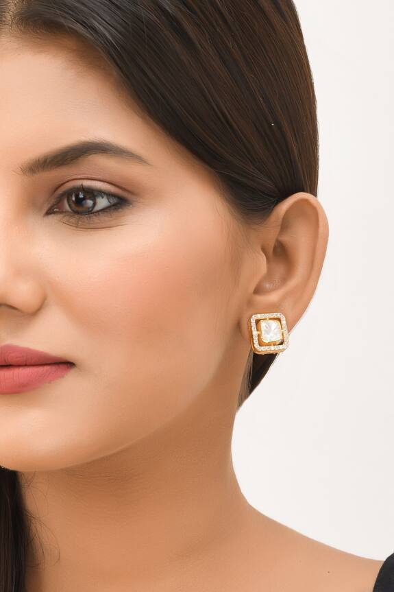 Buy Zeeya Luxury Jewellery Geometric Cutwork Embellished Ear Studs Online Aza Fashions