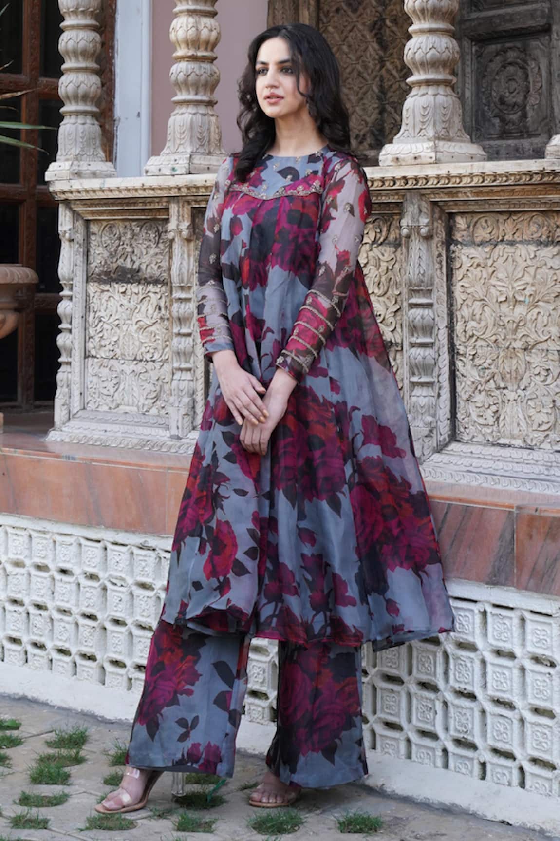 magenta plain silk blend stitched kurti - siyani - 2938292