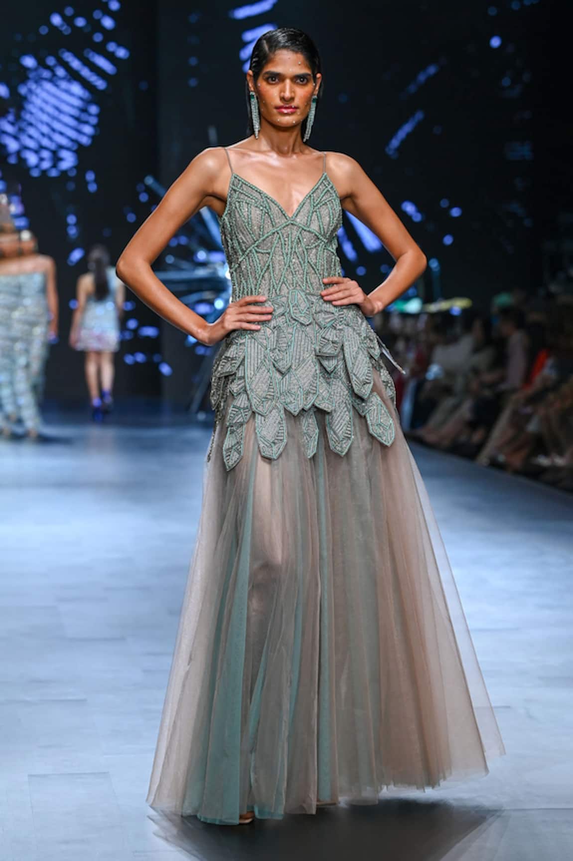 Shivani Awasty Anna Feather Trim Gown | Sky Blue, Cutdana, Net, Straight | Aza  fashion, Fashion, Gowns