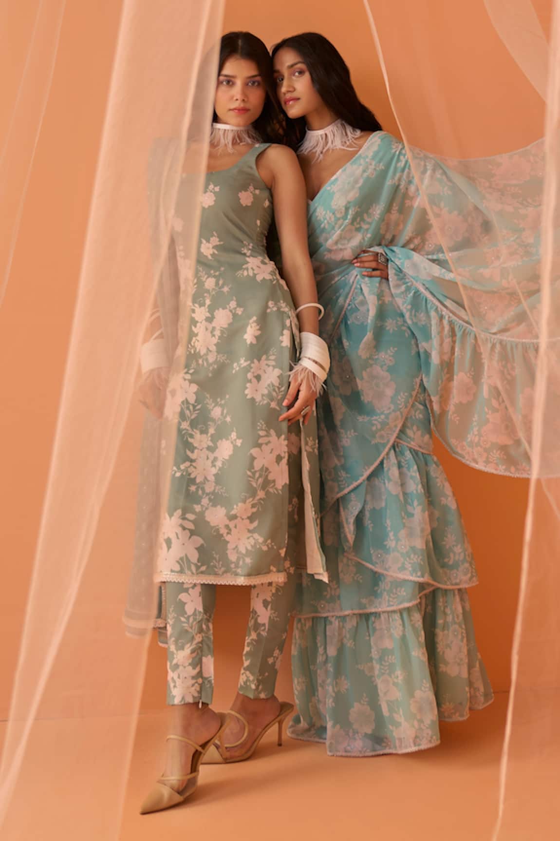 niti green floral organza dress - Buy Designer Ethnic Wear for Women Online  in India - Idaho Clothing
