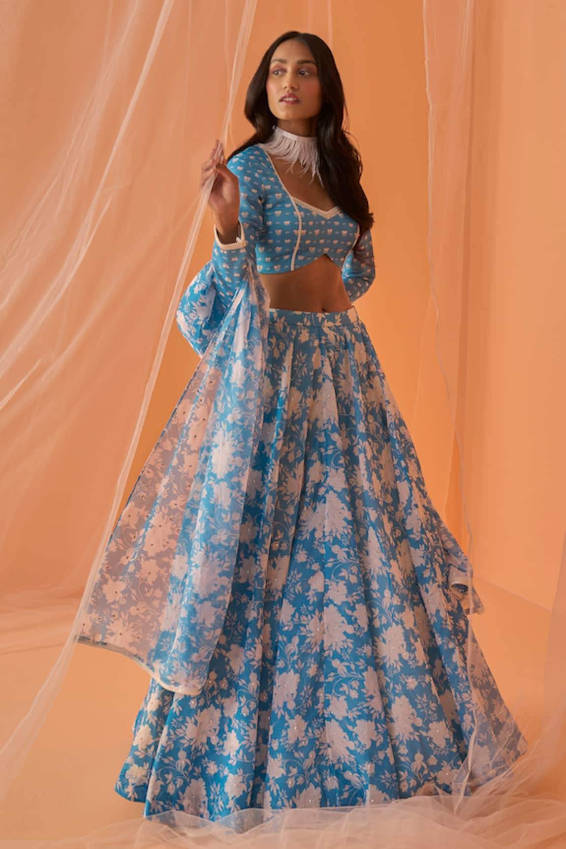 Tulle Embroidered Lehenga Set by Mala and Kinnary at Aza Fashions | Lehenga,  Aza fashion, Blue tulle