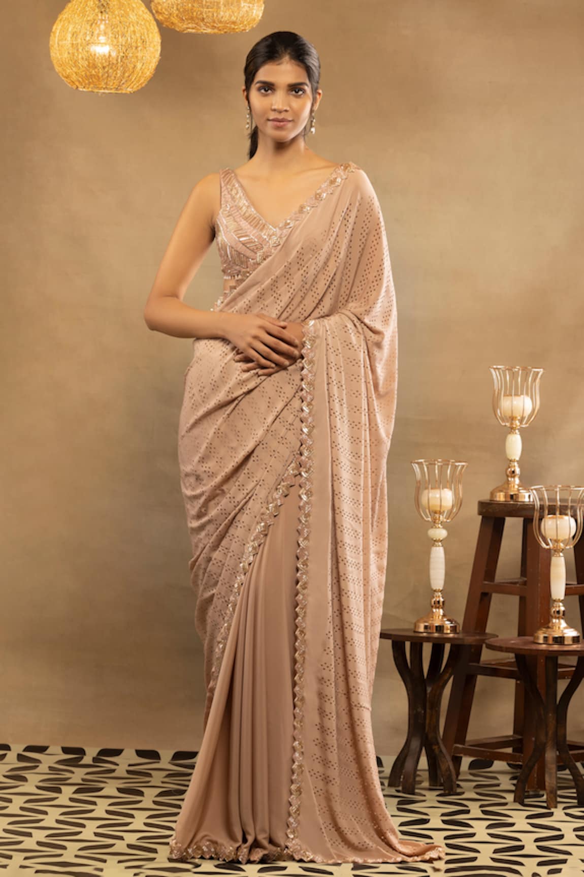 ISHA & SHREYA Zahra Embellished Saree With Blouse