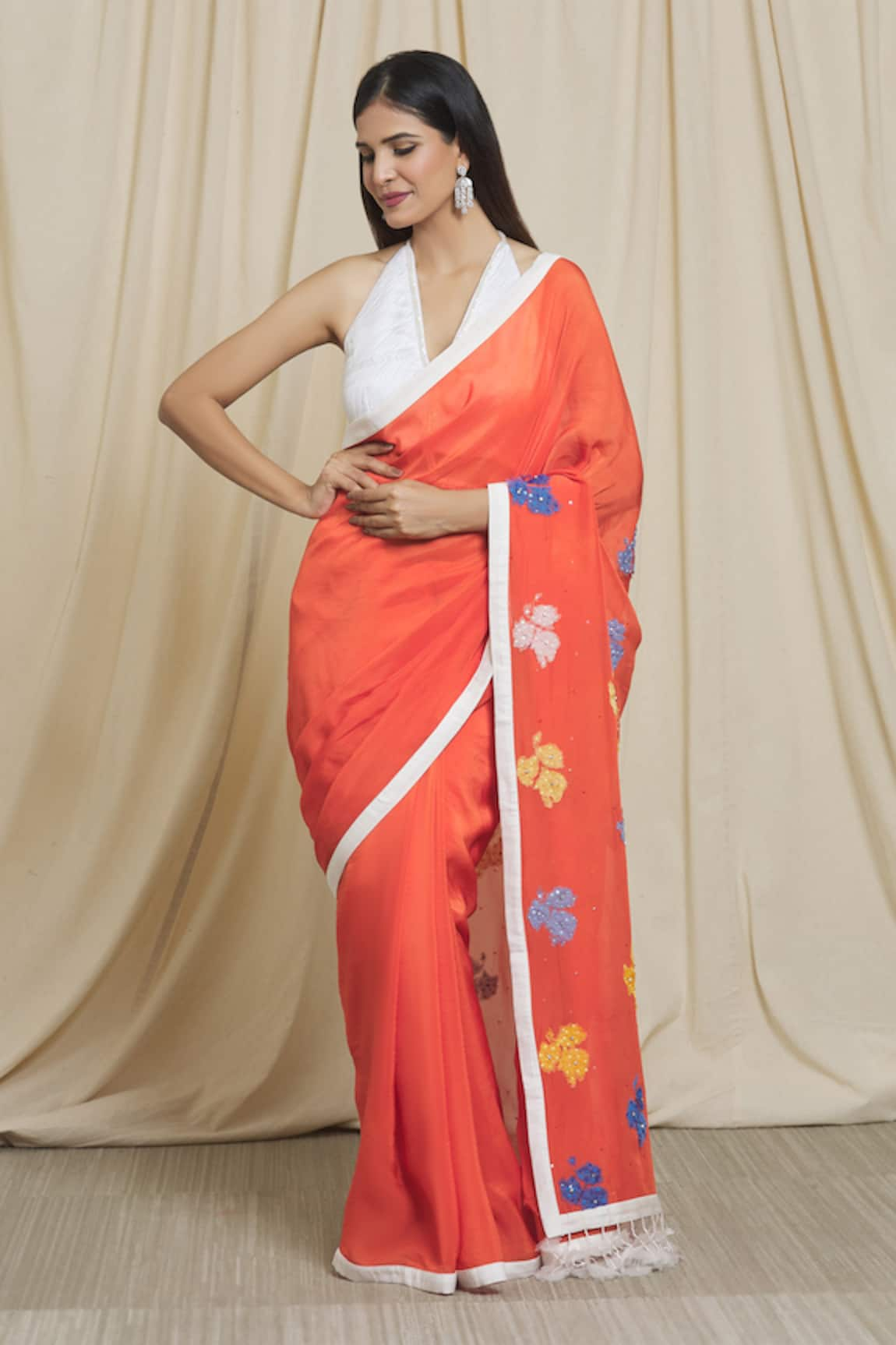 Divya Kanakia Applique Embroidered Saree With Blouse