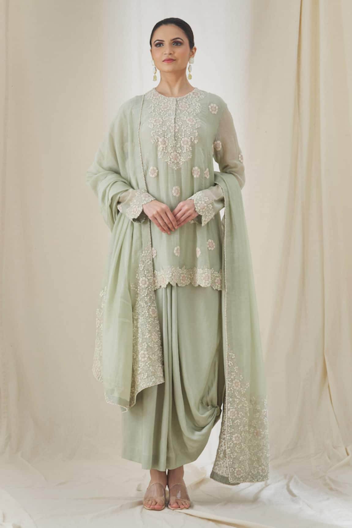 Anamika Khanna Floral Embroidered Tunic Skirt Set