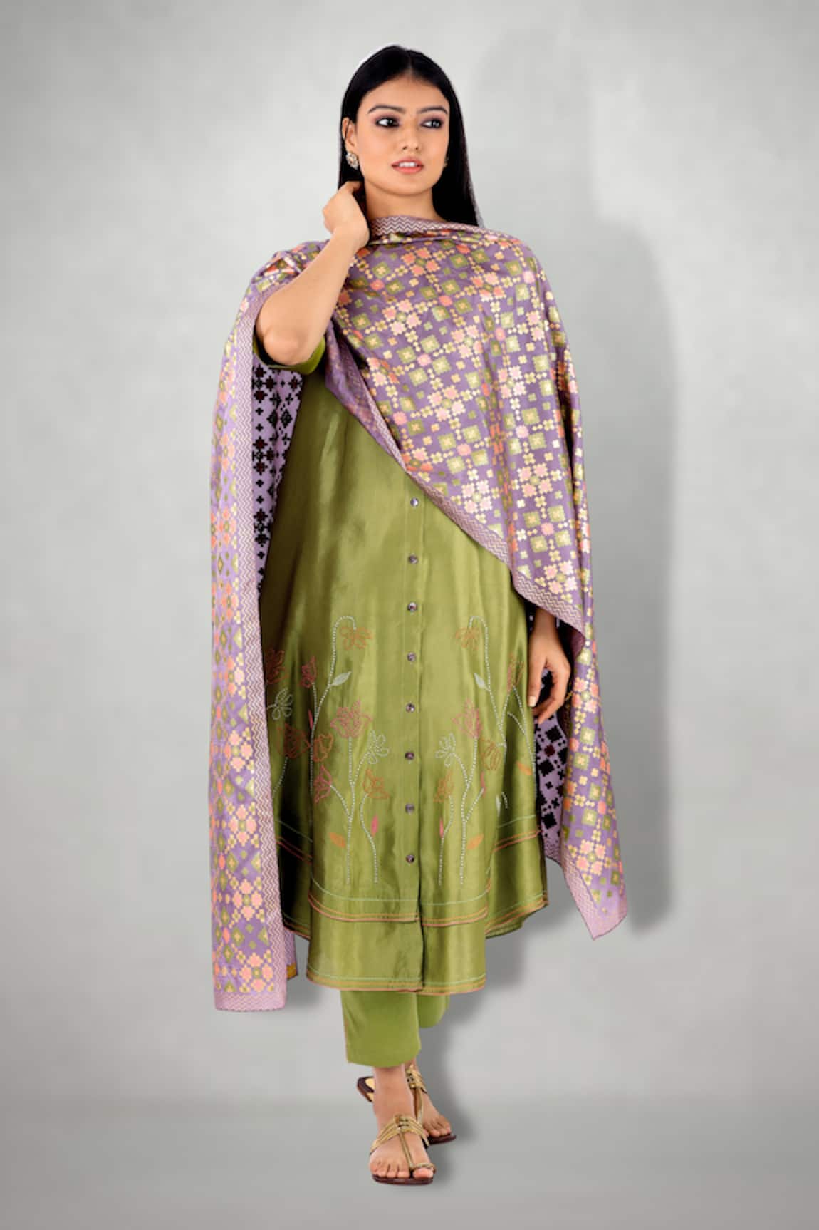 I Am Design Satin Linen Embroidered Kurta Set