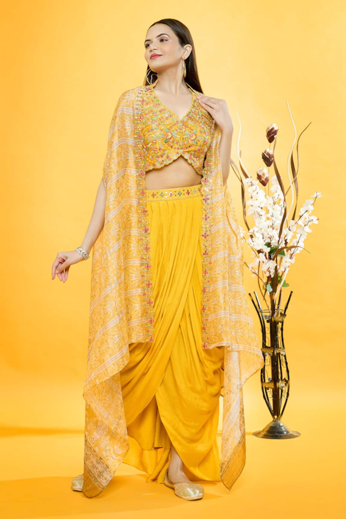 Aryavir Malhotra Chandelier Print Cape & Dhoti Skirt Set