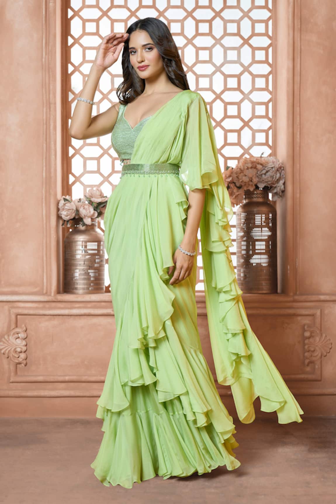 Ariyana Couture Ruffle Pre-Draped Saree With Blouse