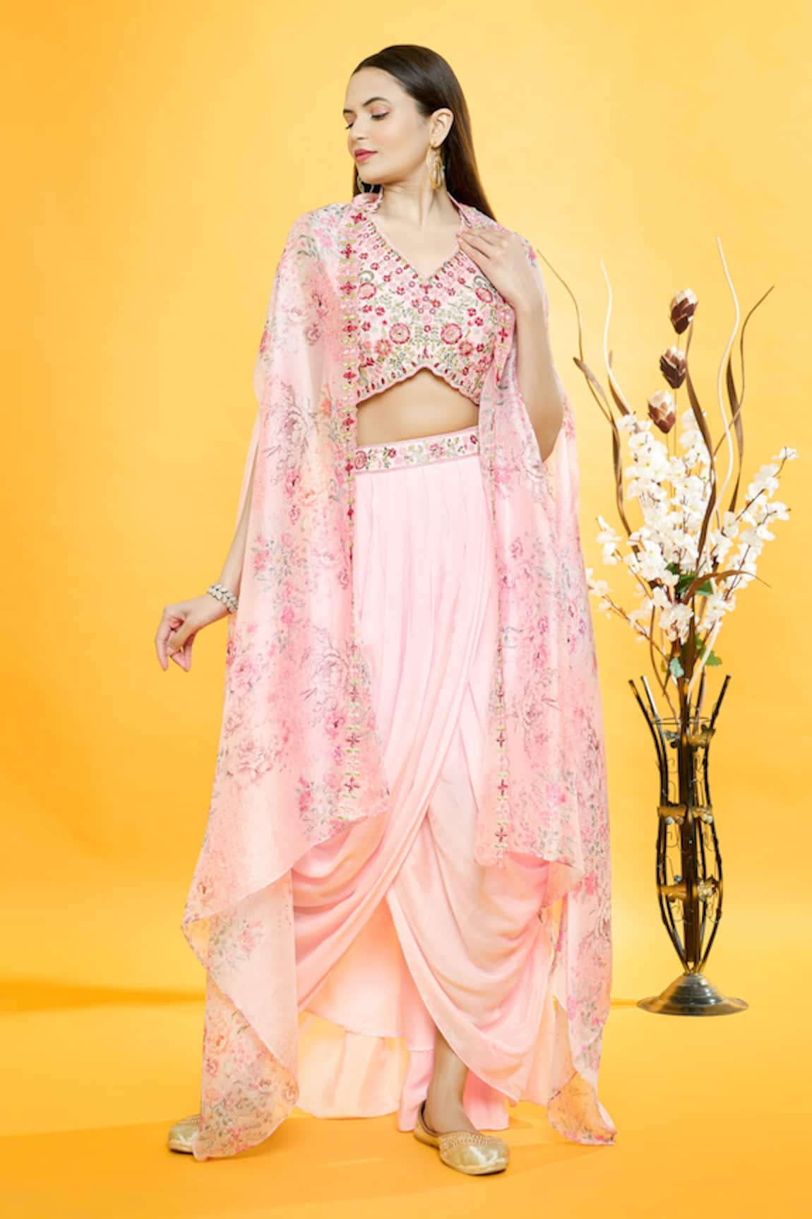 Aryavir Malhotra Floral Print Jacket & Dhoti Skirt Set
