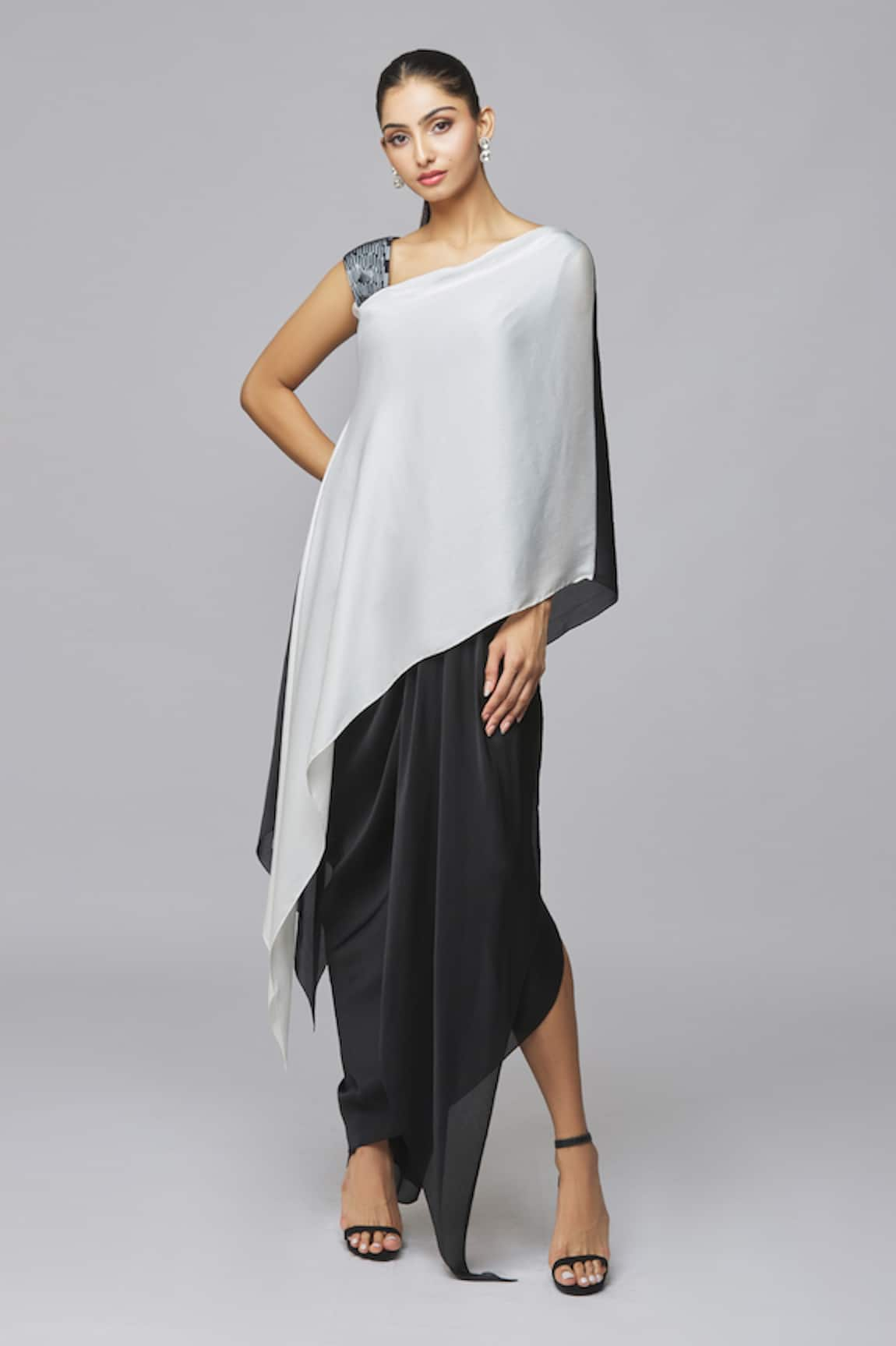 Amit Aggarwal Colorblock One Shoulder Dress