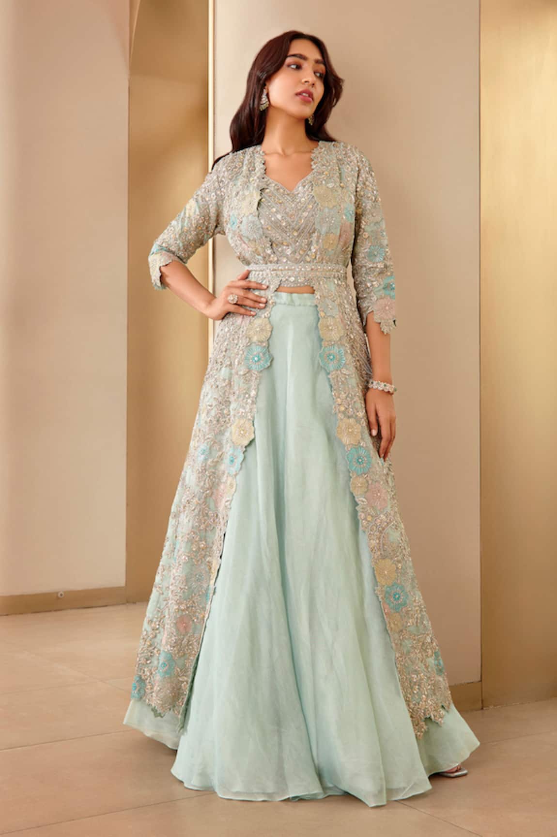 Osaa by Adarsh Floral Embroidered Jacket Lehenga Set