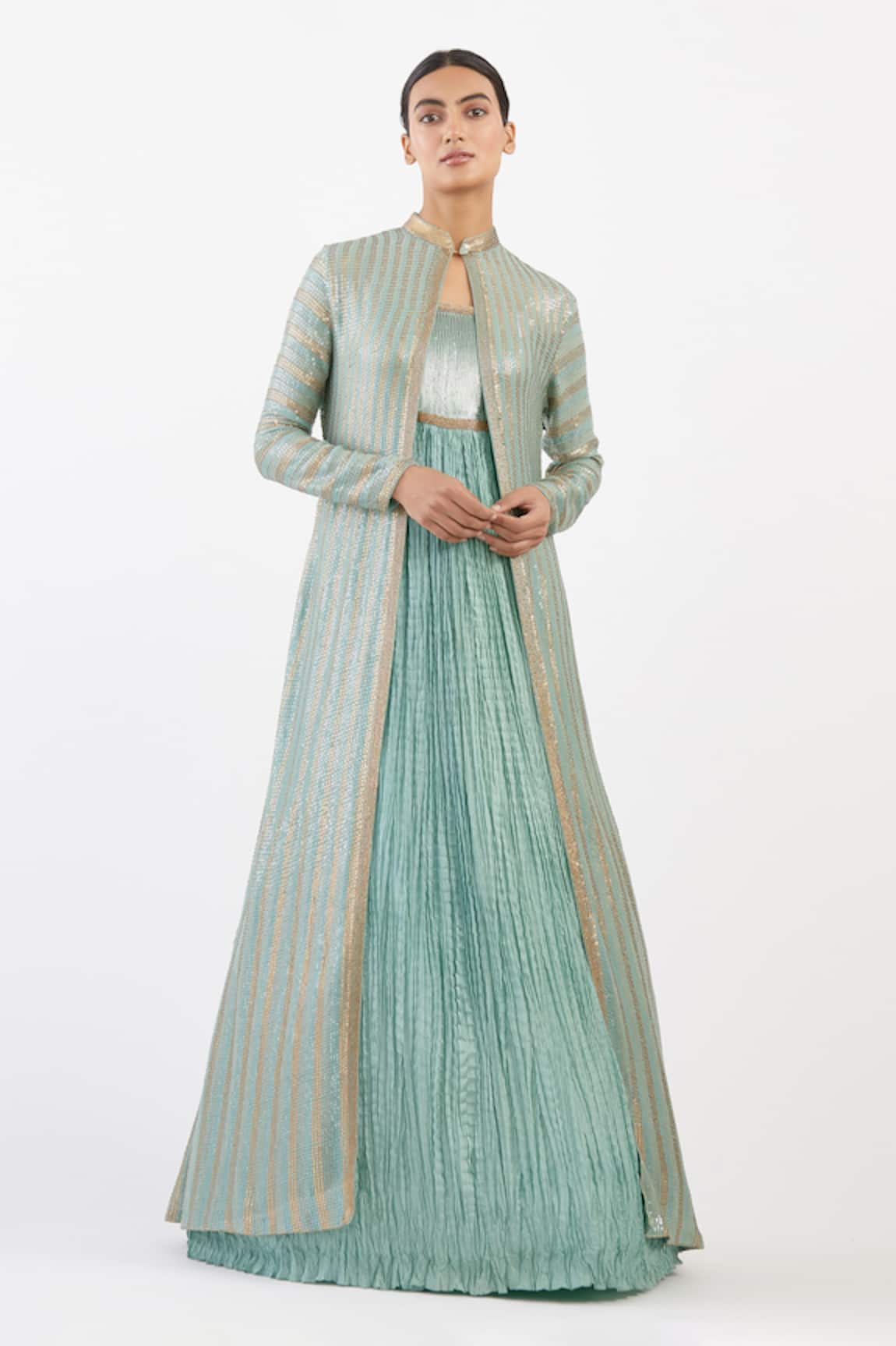 Nakul Sen Sequin Embroidered Jacket With Gown