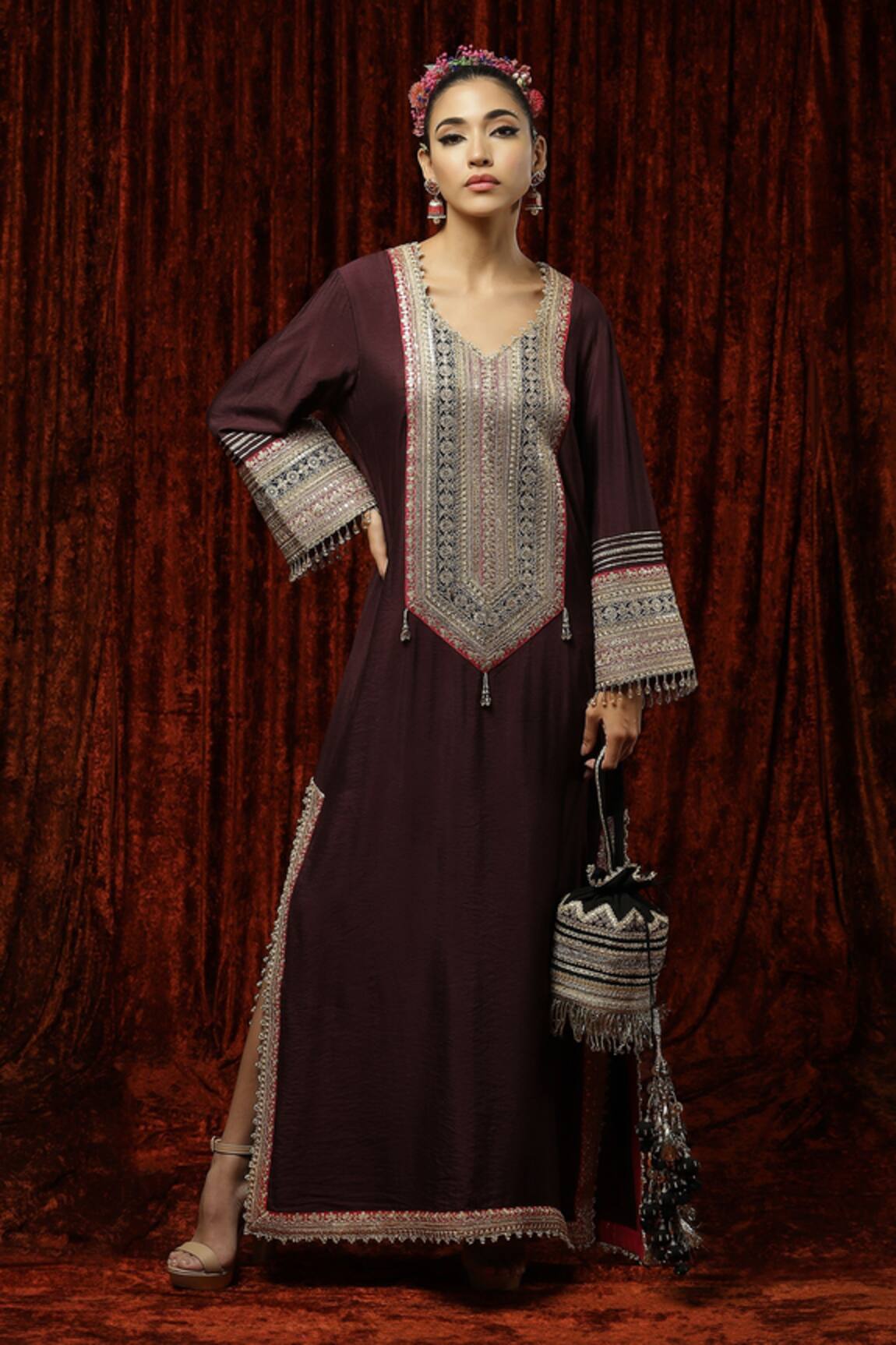 SHIKHAR SHARMA Silk Chanderi Embroidered Kurta Kaftan 