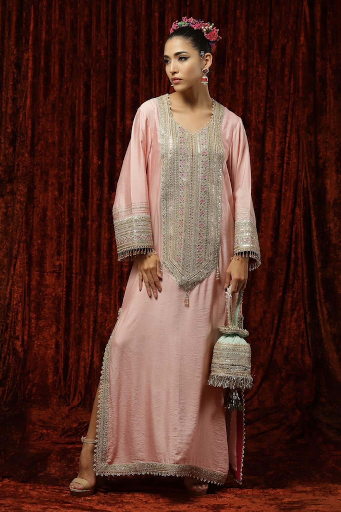 SHIKHAR SHARMA Silk Chanderi Embroidered Kurta Kaftan 