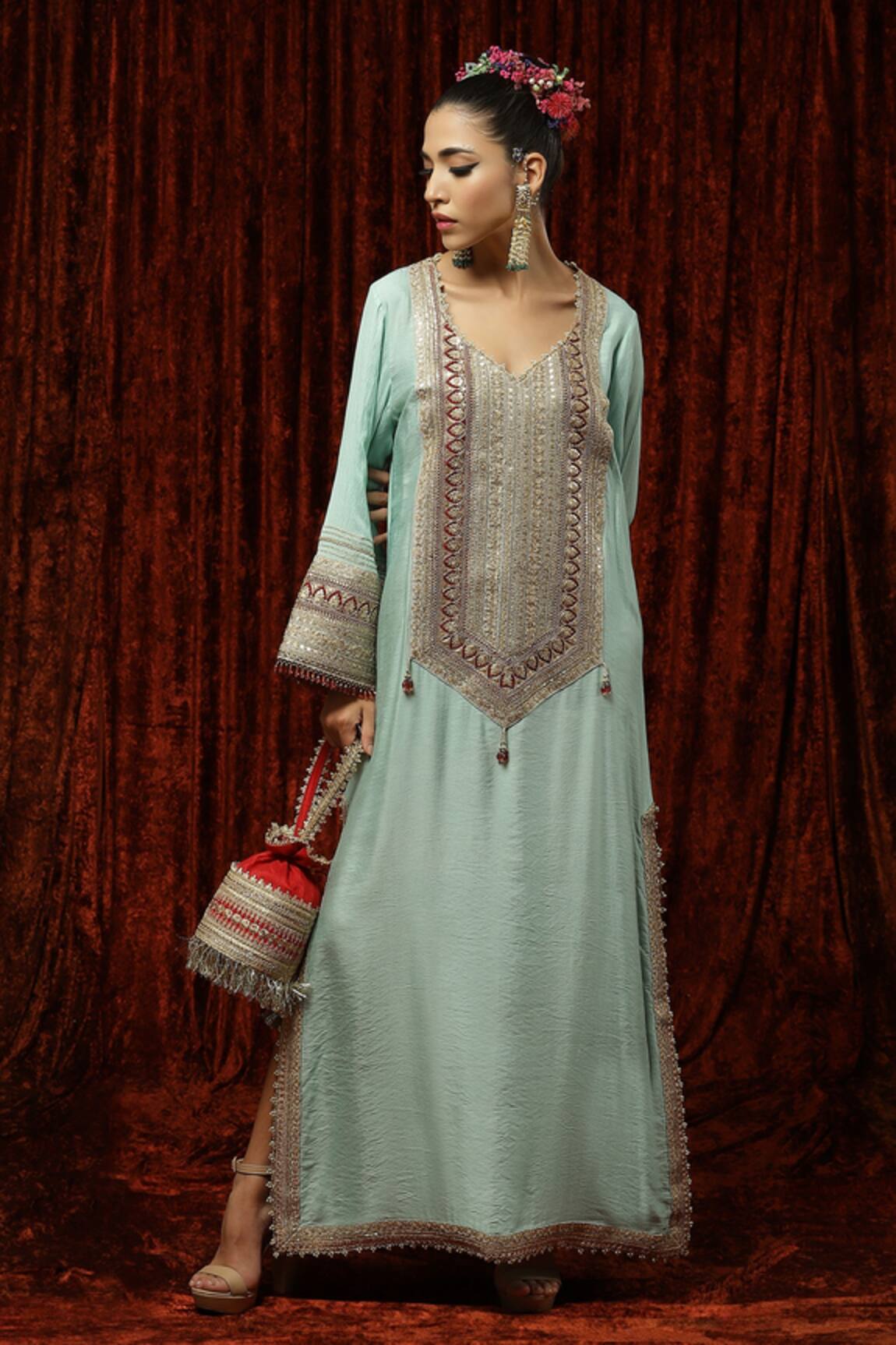 SHIKHAR SHARMA Silk Chanderi Embroidered Kurta Kaftan 