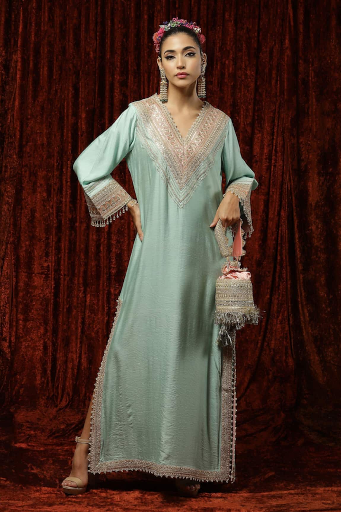 SHIKHAR SHARMA Silk Chanderi Embroidered Kurta Kaftan 