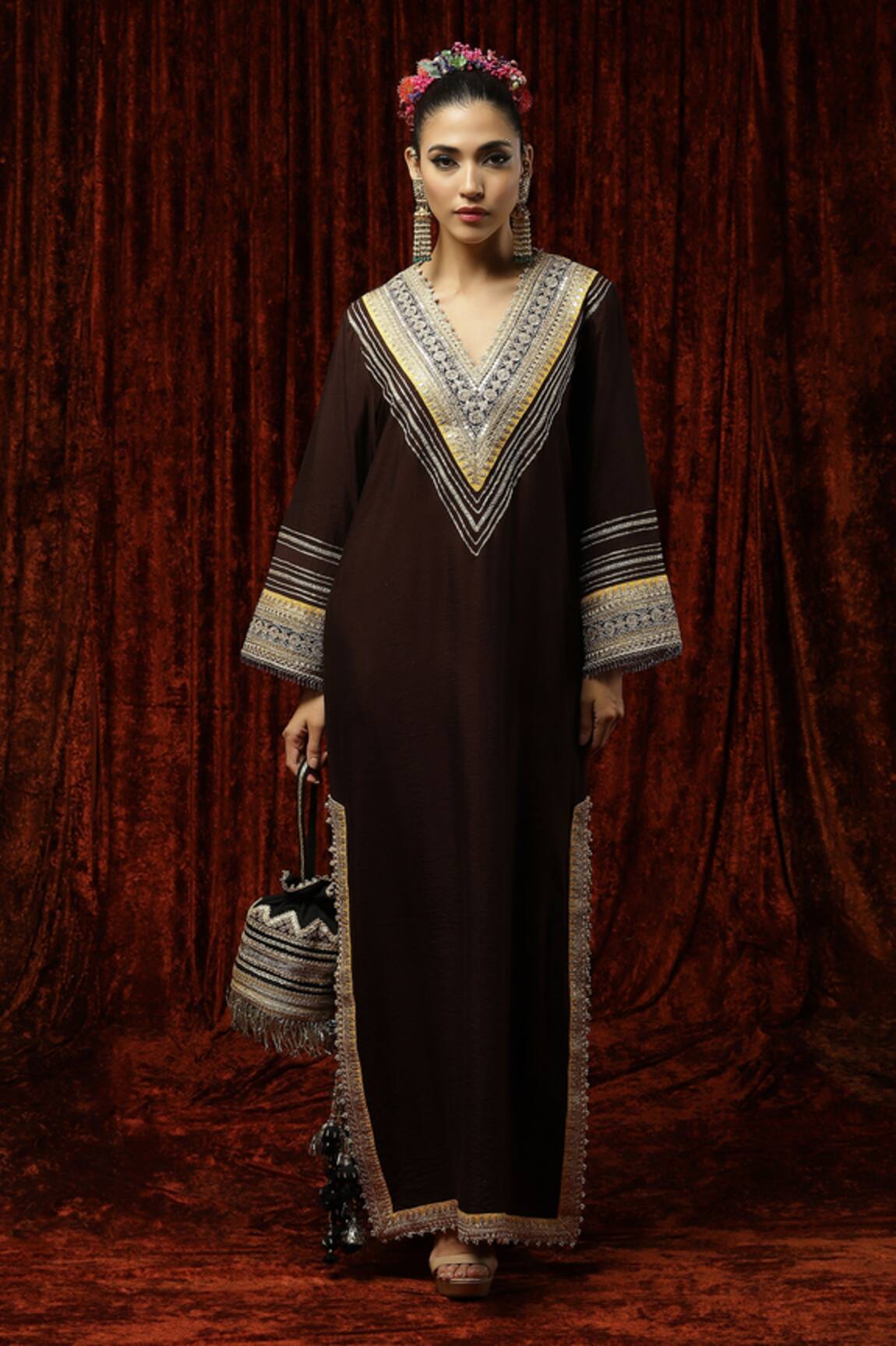 SHIKHAR SHARMA Silk Chanderi Embroidered Kurta Kaftan 