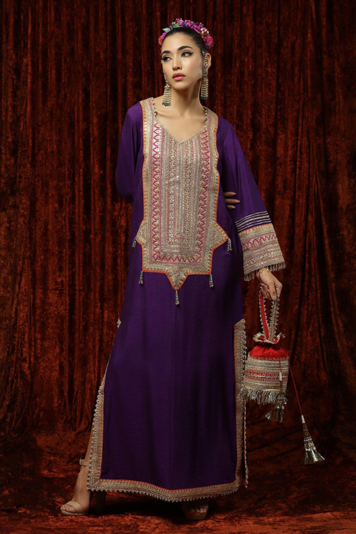SHIKHAR SHARMA Silk Chanderi Embroidered Kurta Kaftan 
