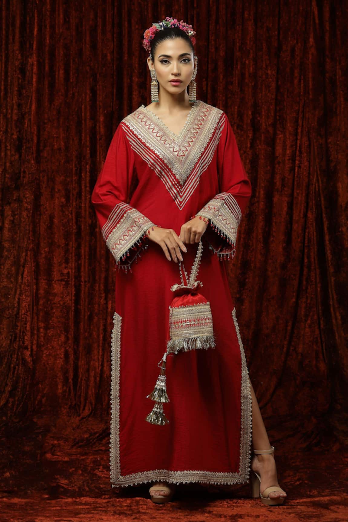 SHIKHAR SHARMA Silk Chanderi Embroidered Kurta Kaftan 