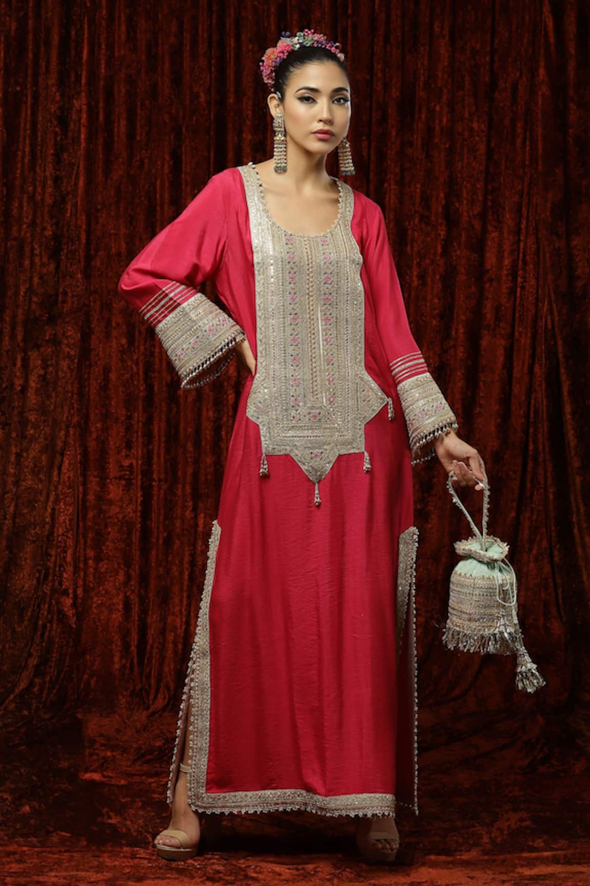 SHIKHAR SHARMA Silk Chanderi Embroidered Kurta Kaftan 