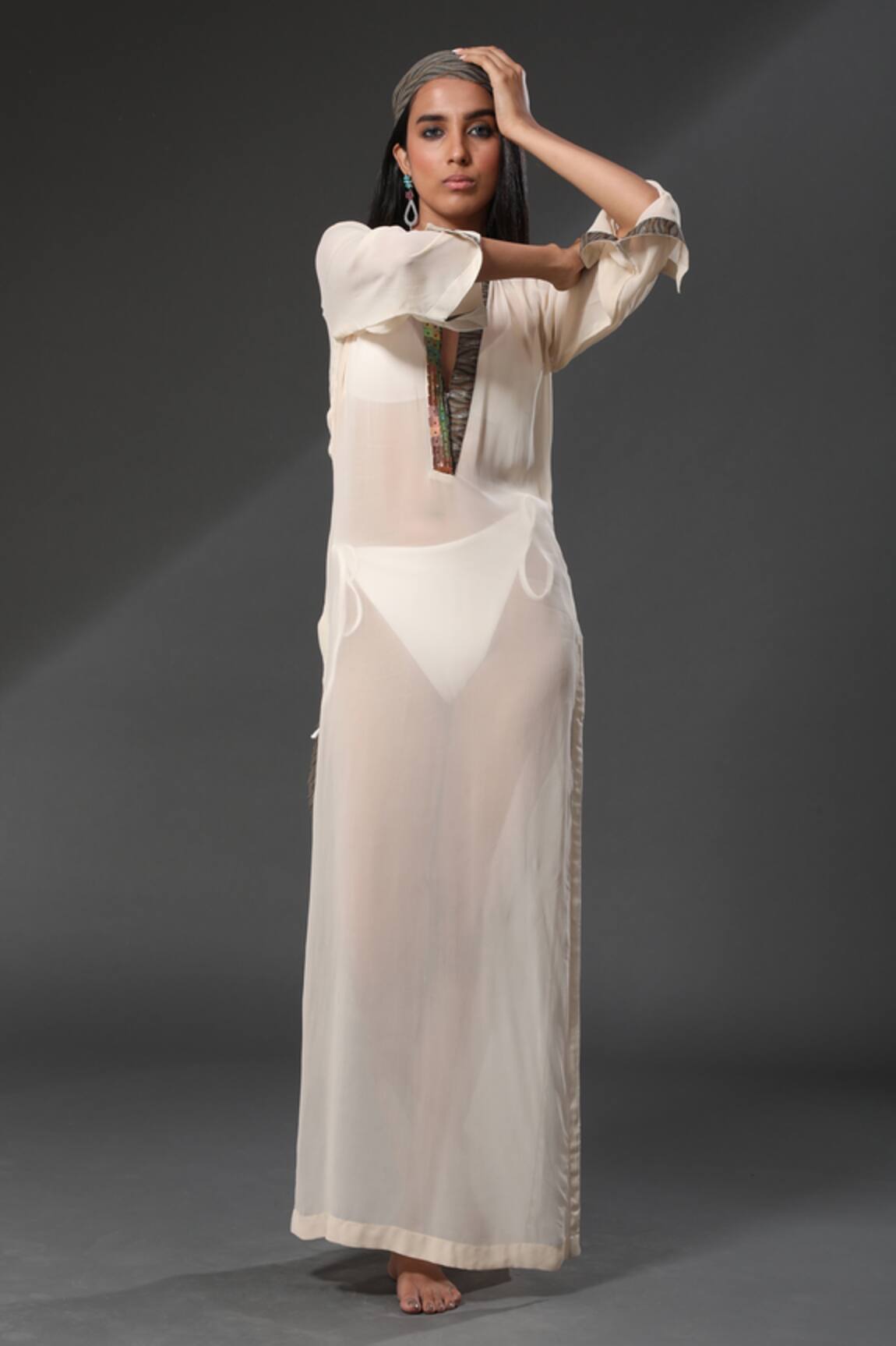 Zeefaa Collar Embellished Cover Up