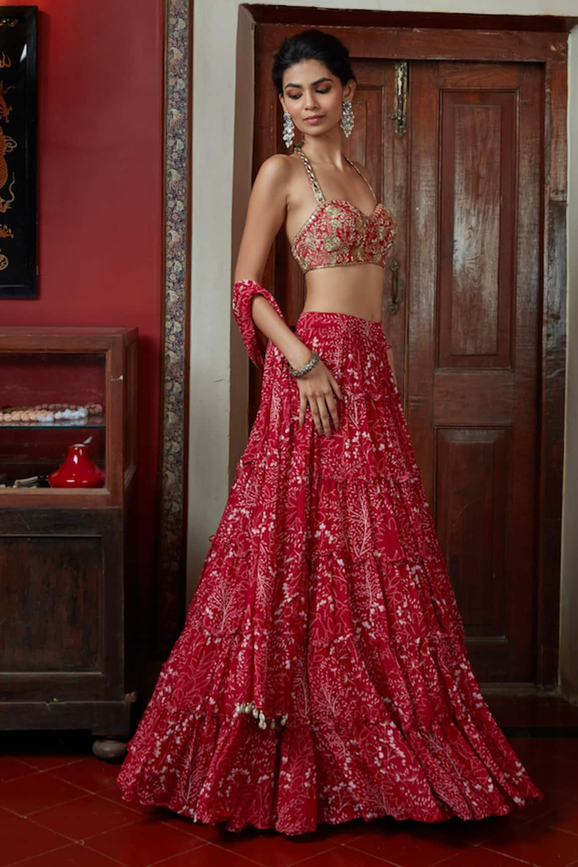 Red Lehenga Choli For Women Digital Print Festive Wear Lengh