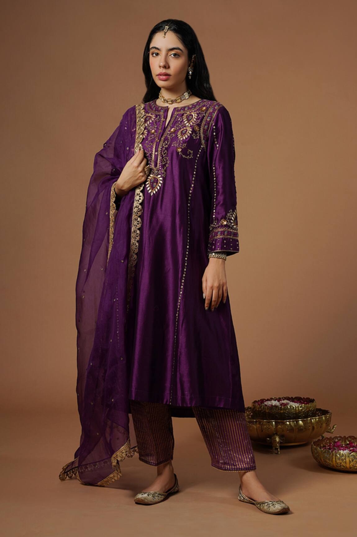 OMI Embroidered Flared Kurta Set