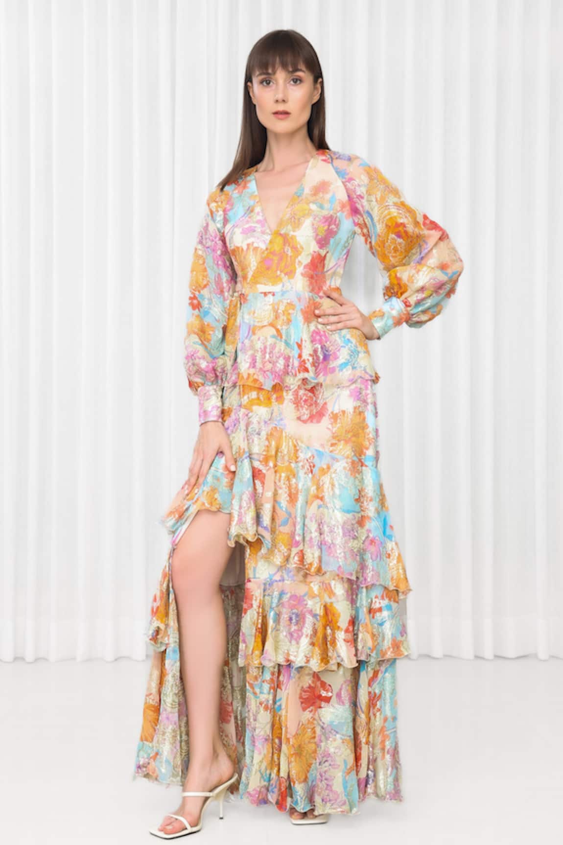 Mandira Wirk Resort Hibiscus Print Layered Dress