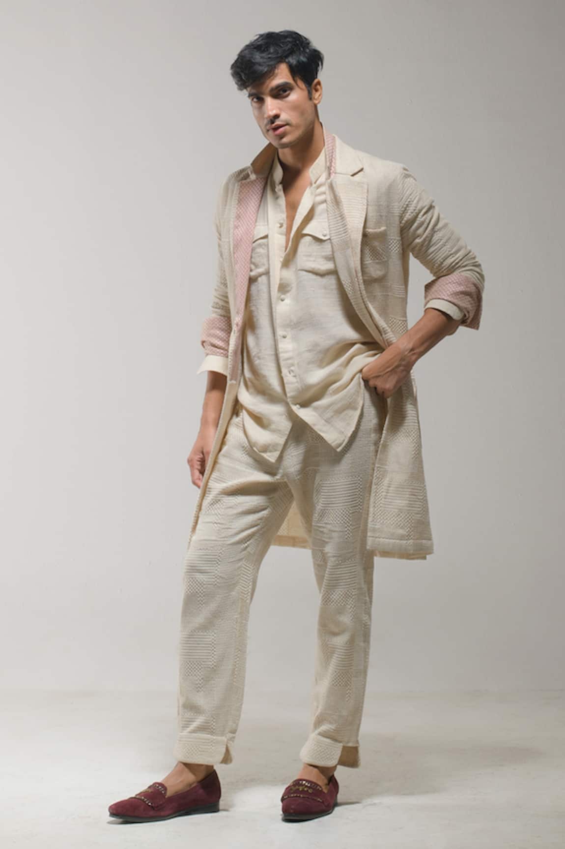 Jatin Malik Textured Long Overcoat 