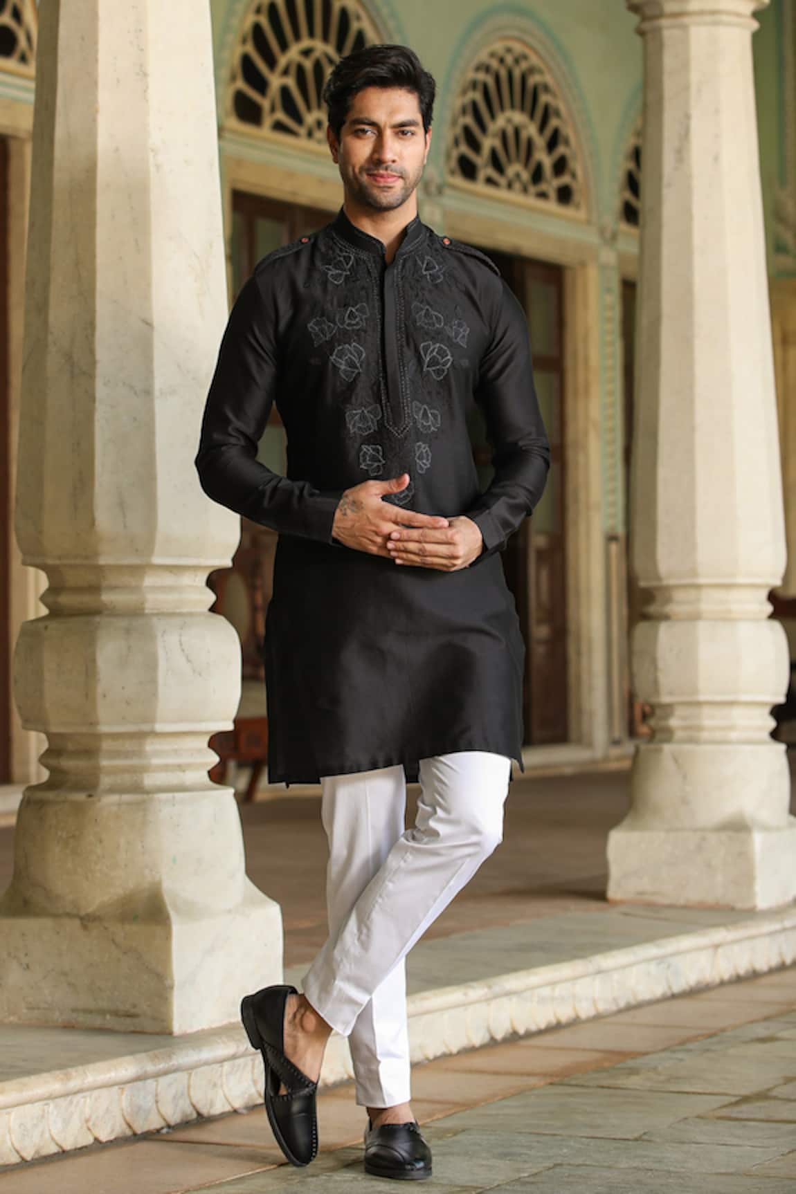 Raw & Rustic By Niti Bothra Banarasi Chanderi Silk Applique Kurta 