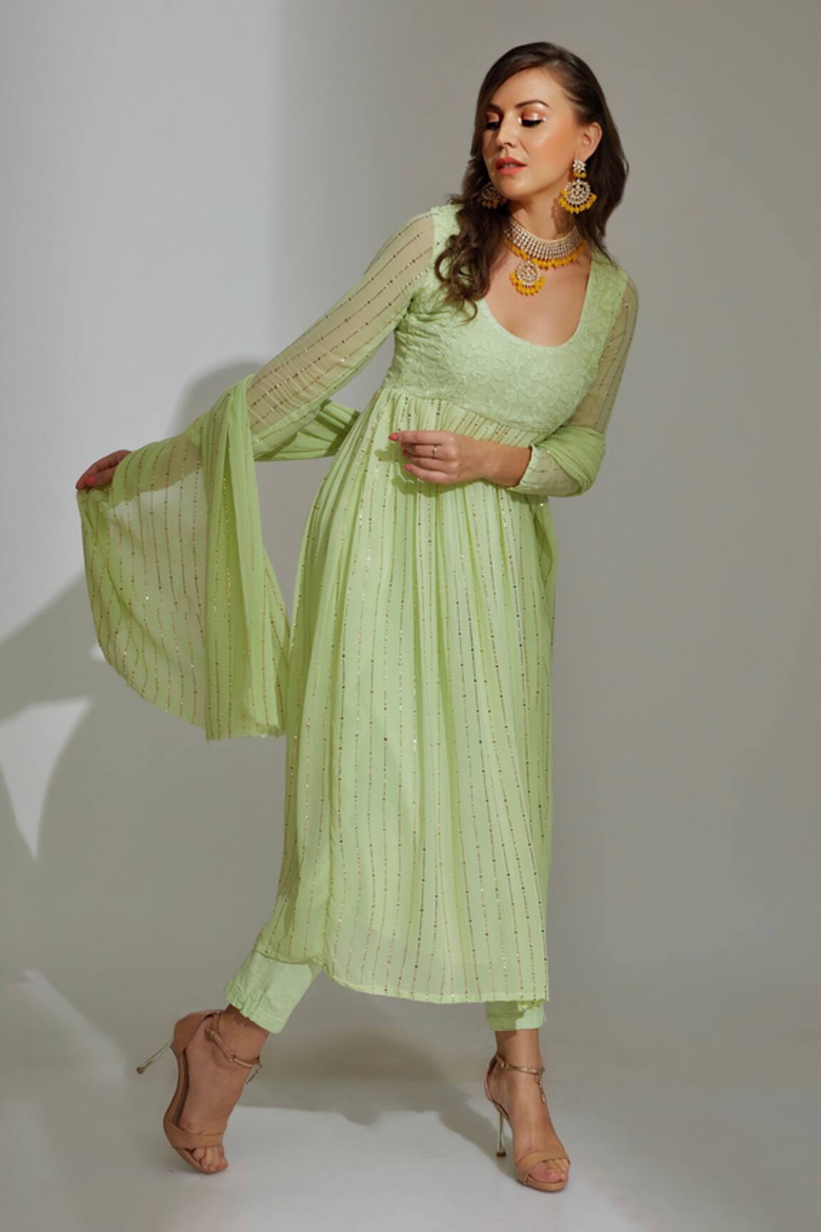 LABEL AISHWARYRIKA Vienna Mukaish Embroidered Anarkali Set