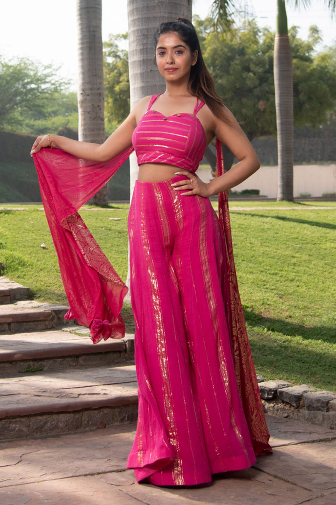 Soniya G Lurex Striped Pattern Blouse & Palazzo Set