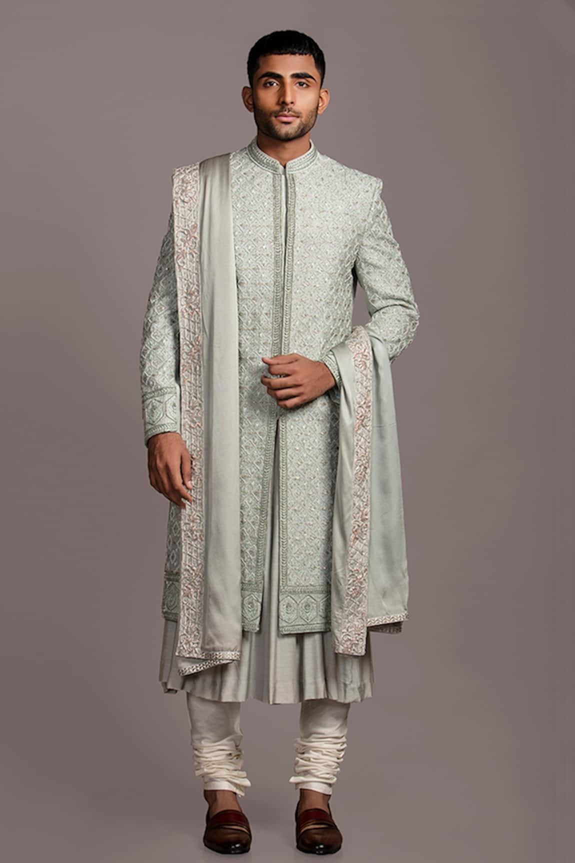 Jayesh Shah Hand Embroidered Sherwani With Kurta Set