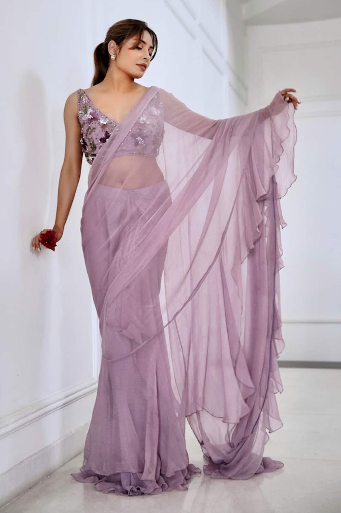 AMRTA Pleated & Pre-Draped Saree With Blouse