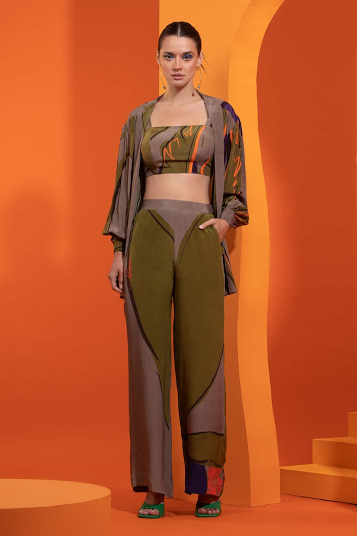 Nautanky Blazer Detail Open Shirt & Pant Set