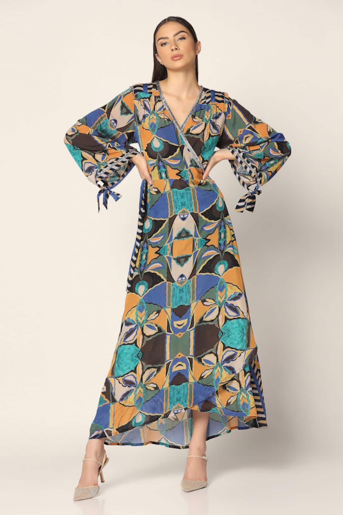 Two Sisters By Gyans Geometric Print Wrap Up Dress