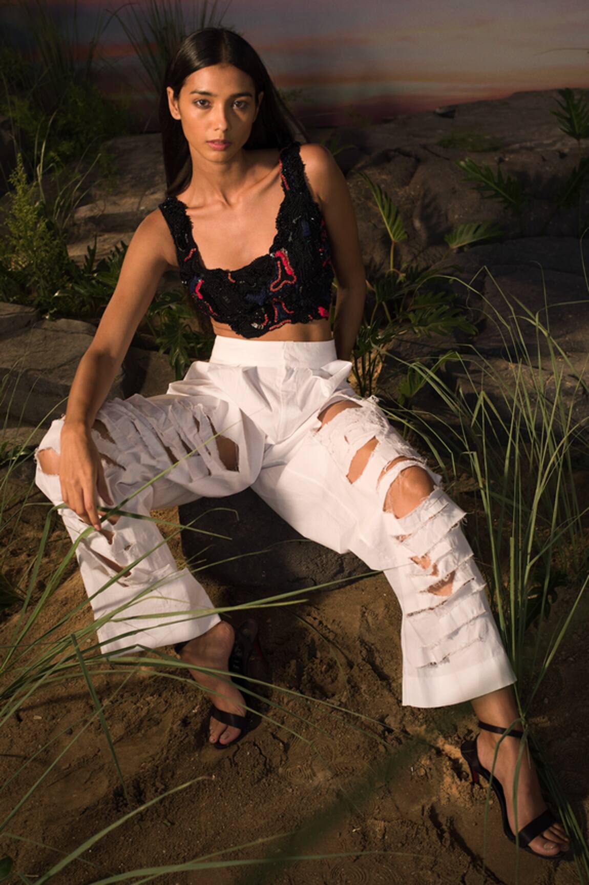 AK-OK Abstract Embroidered Crop Top 