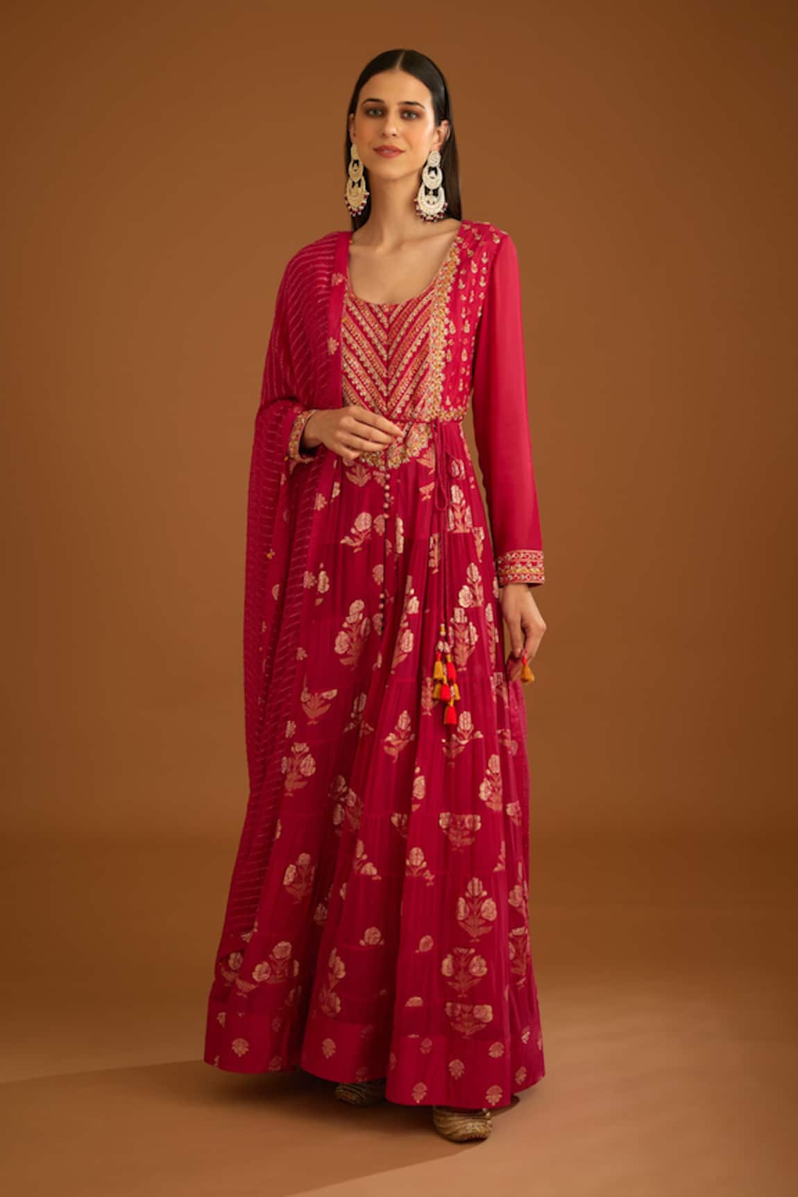 Shyam Narayan Prasad Floral Pattern Tiered Anarkali Trouser Set