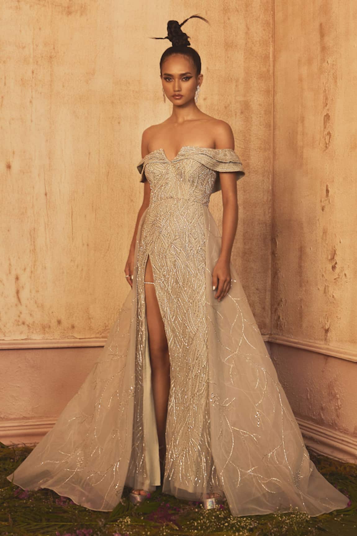 Shivani Awasty Annalise Embroidered Trail Gown 