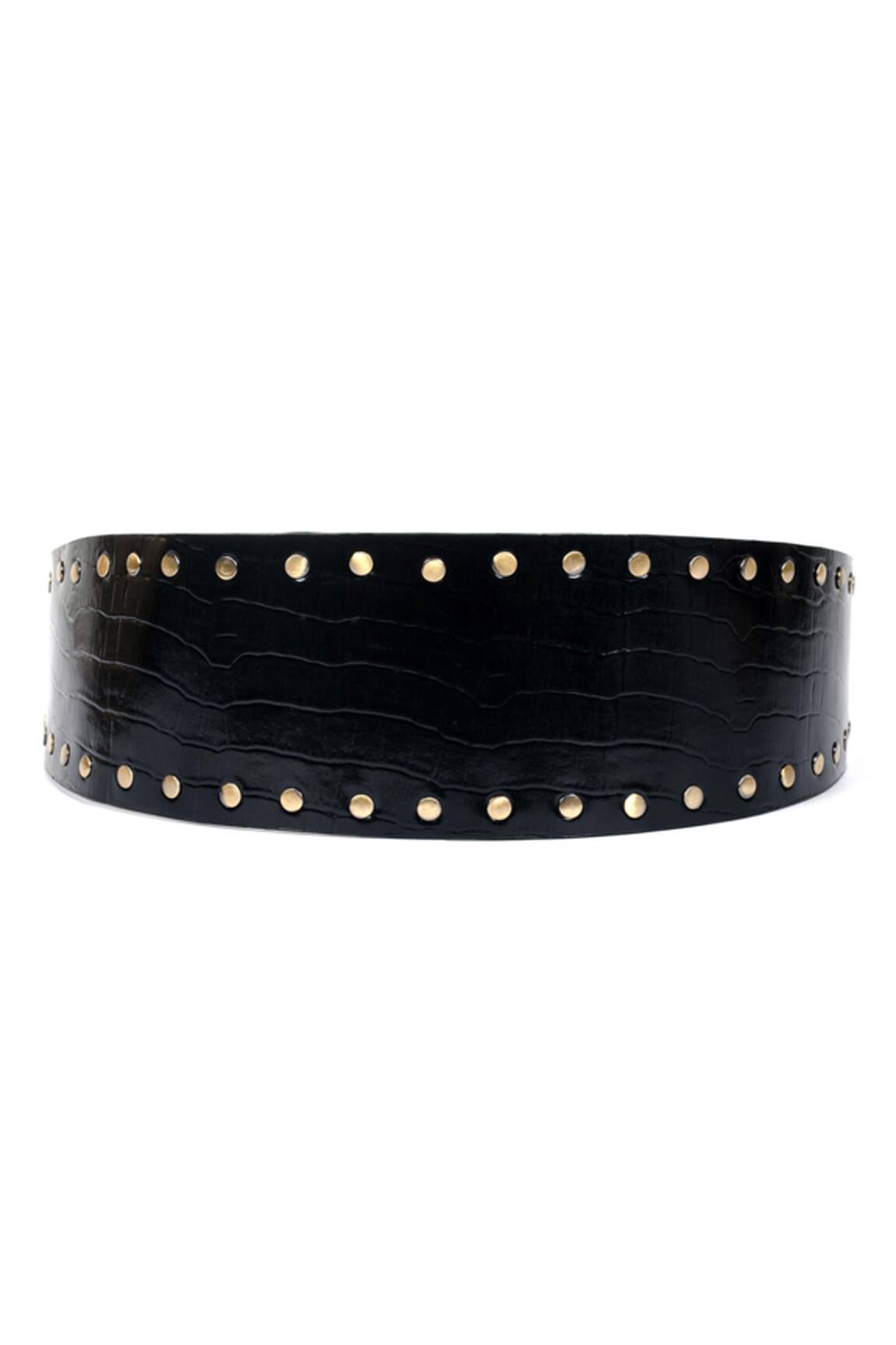Trov Vera Metallic Stud Embellished Leather Belt 