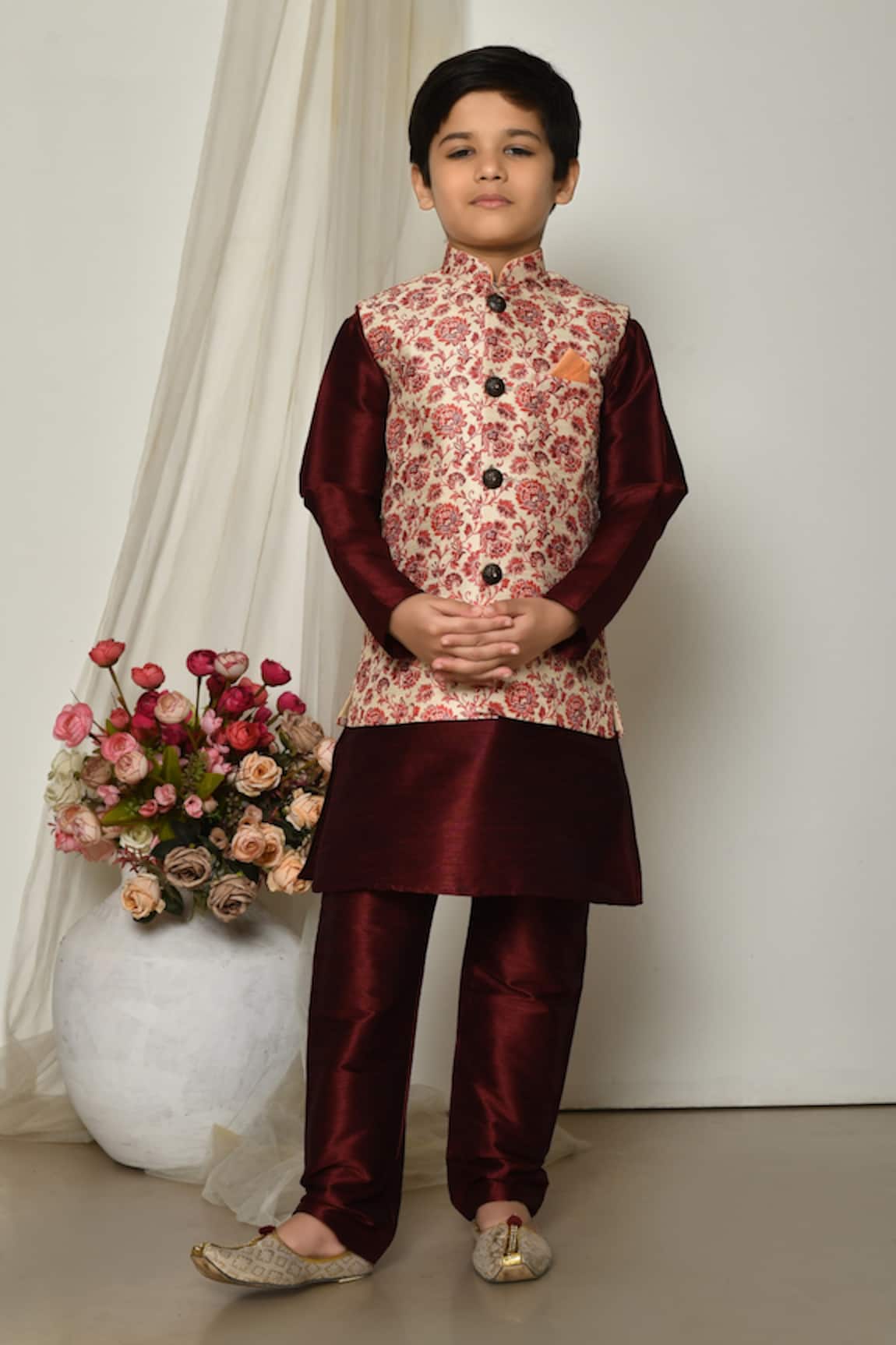 Petite Pomme Vivid Persian Floral Print Jacket Kurta Set 