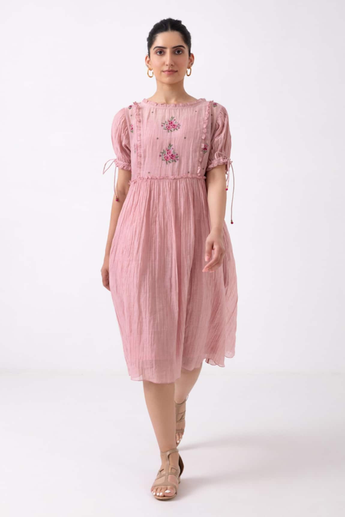 Label Shreya Sharma Chanderi Floral Placement Embroidered Dress