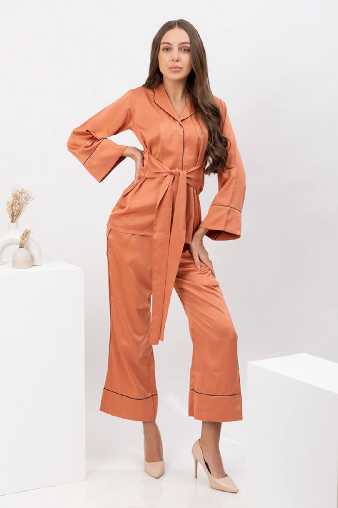 Dawn And Dusk Autumn Satin Shirt & Pyjama Set