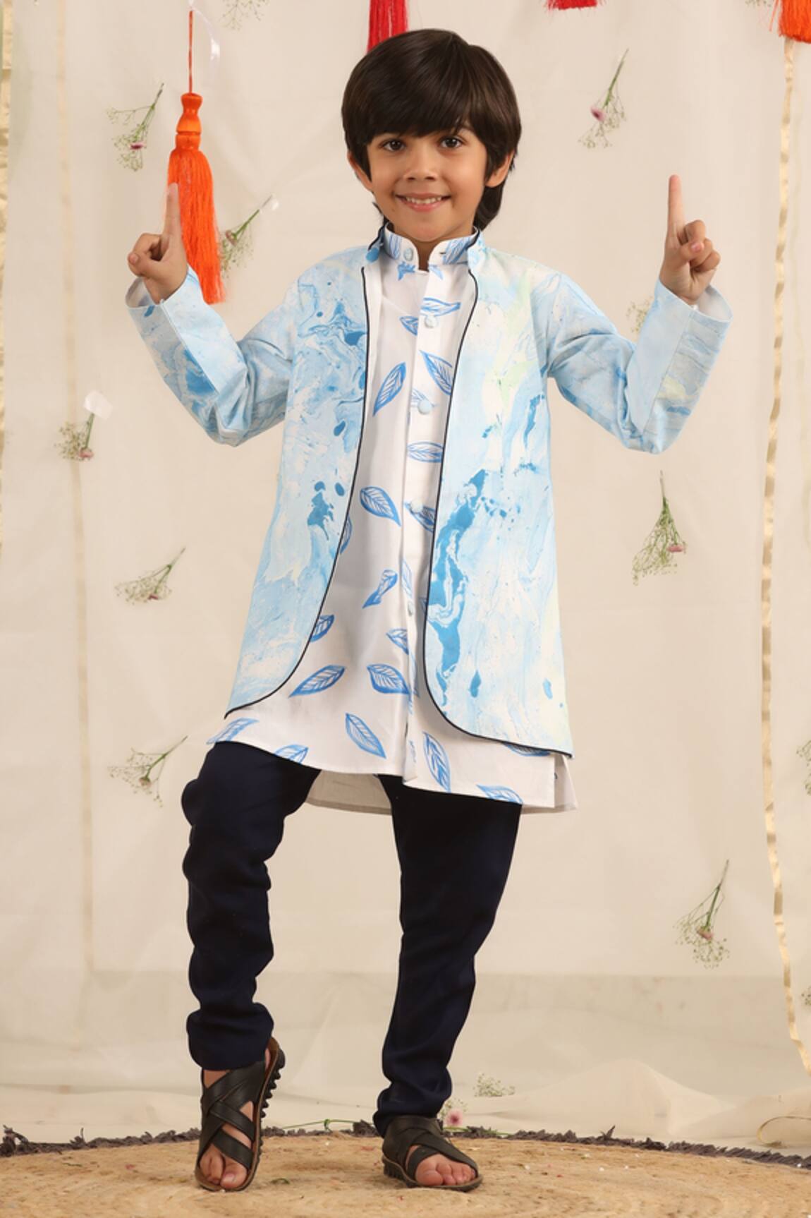 Cute Couture Brush Paint Pattern Jacket & Kurta Set 