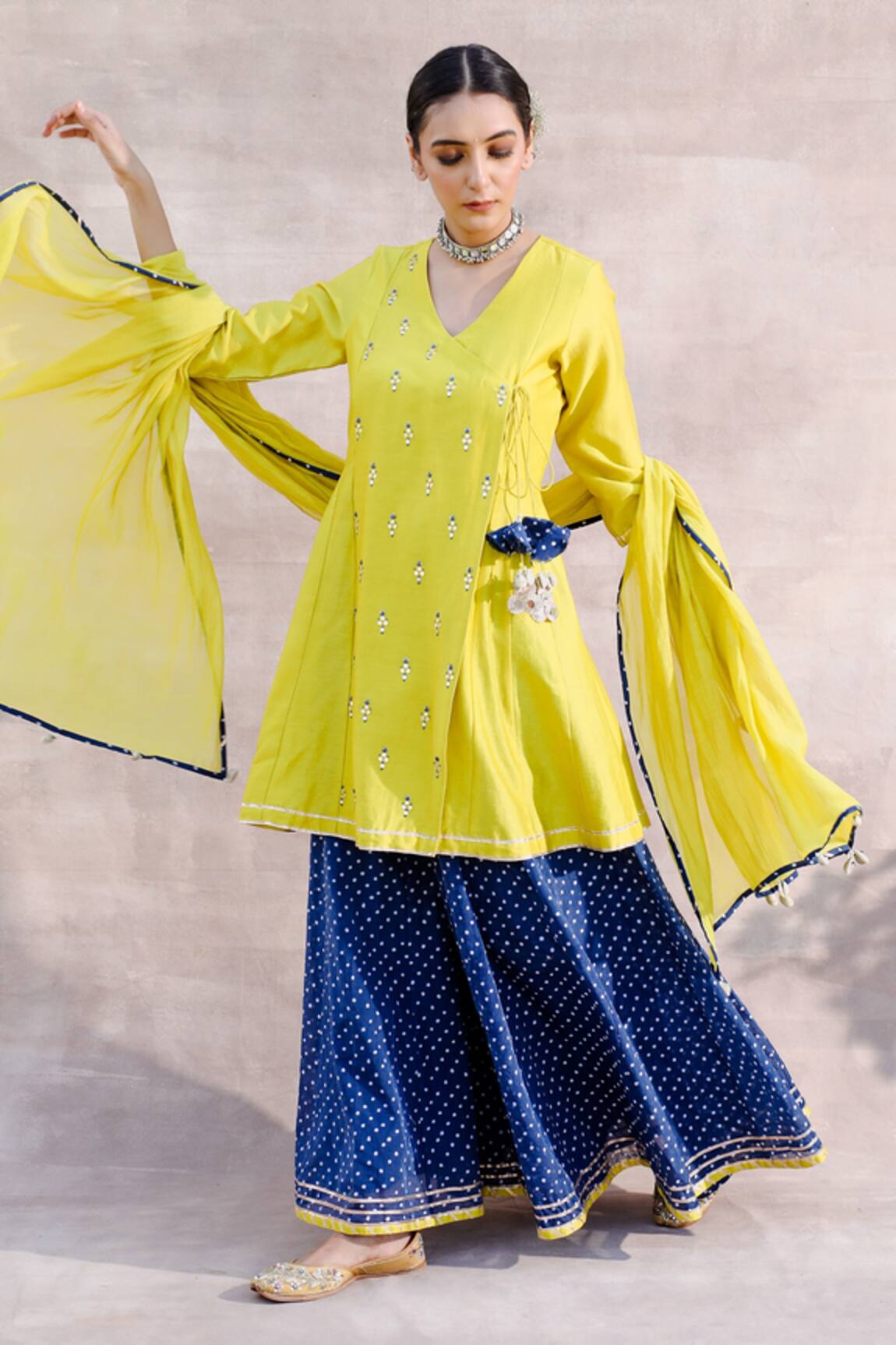 Label Mansi Nagdev Afsheen Chanderi Silk Angrakha Sharara Set