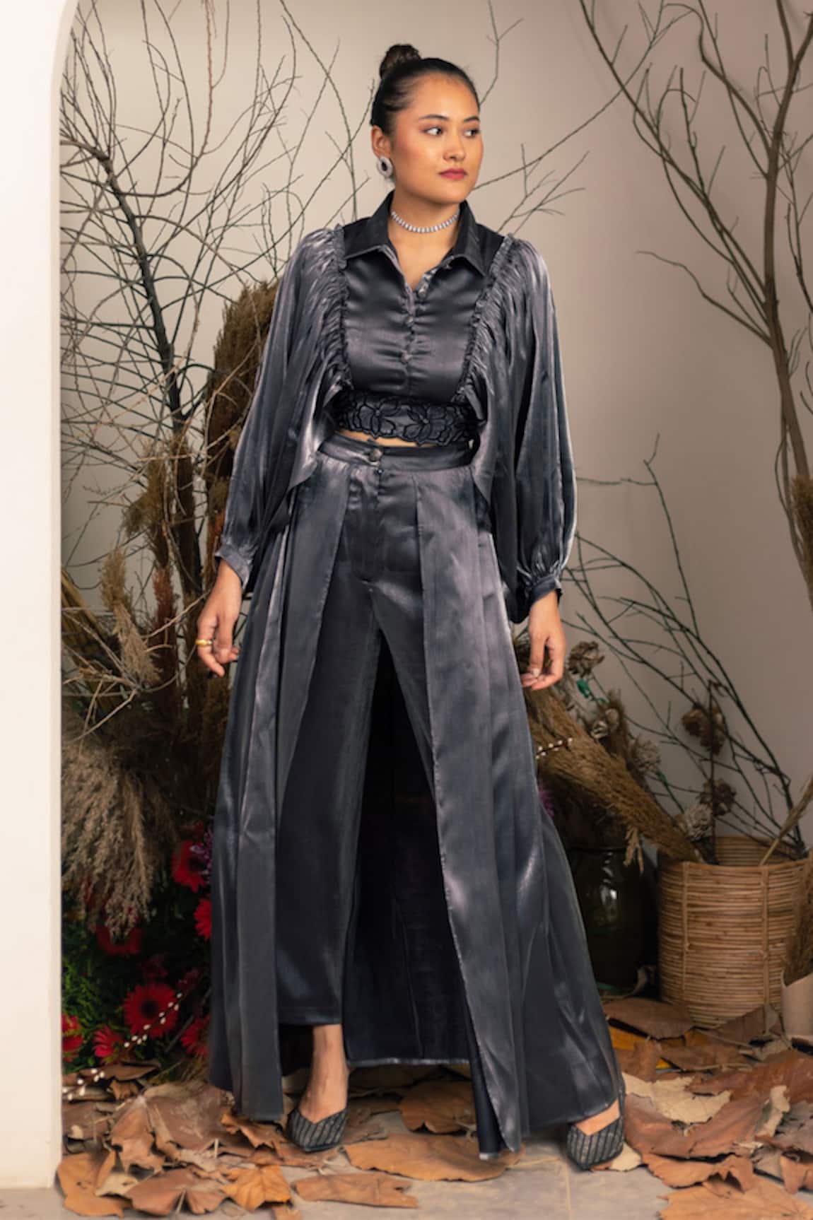 House Of Fett Balloon Sleeve Top And Pant Set