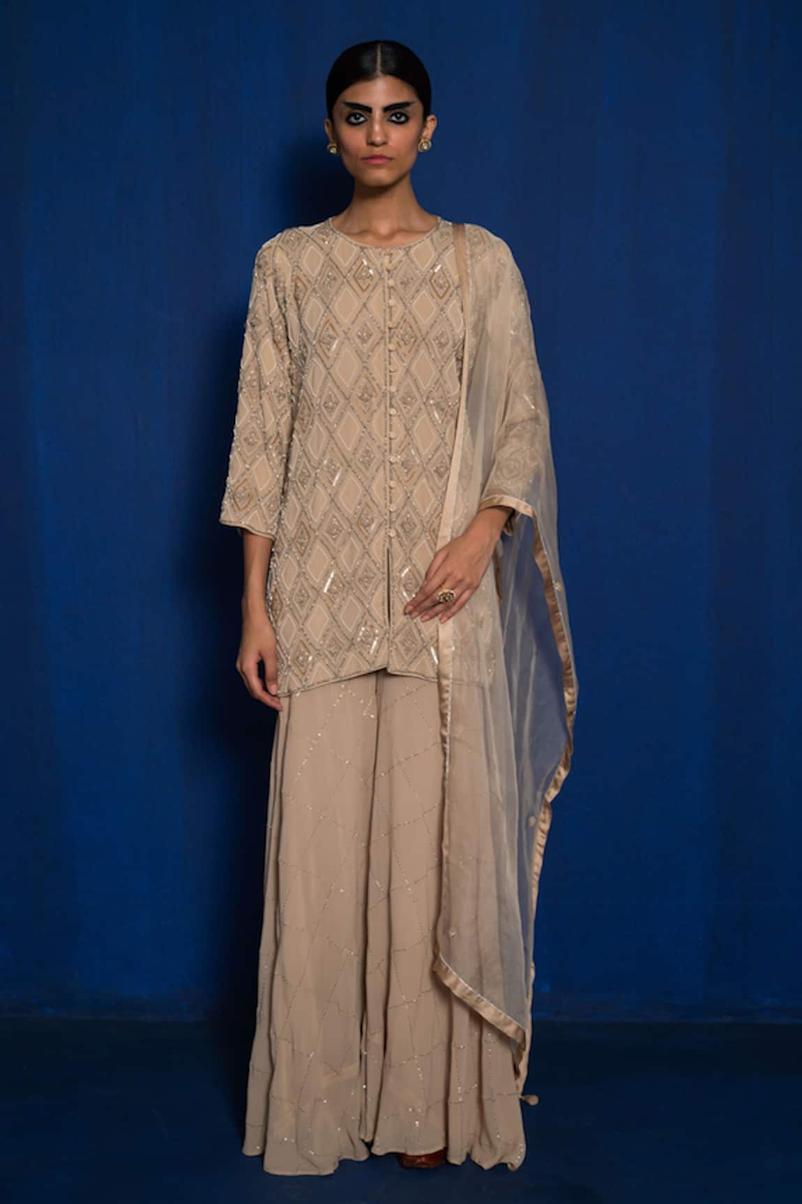 Romaa Geometric Embroidered Kurta Sharara Set