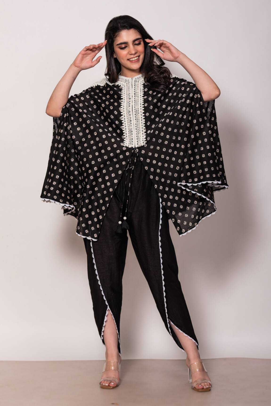 Vara By Vibha N Priti Geometric Print Cape Tunic With Dhoti Pant